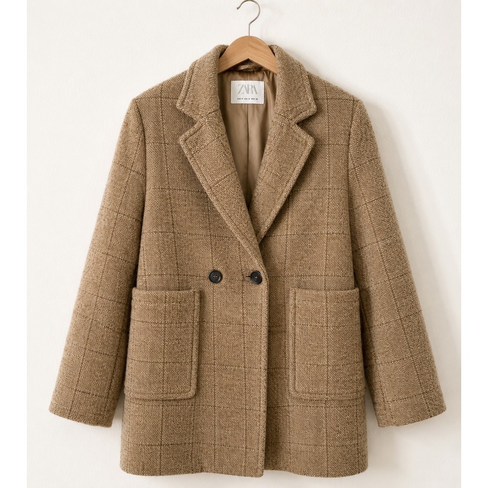 Zara Girls Double Breasted Brown Tweed Wool Blend Peacoat Gossip Girl / 11-12